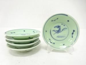 染付青磁　小皿　5客揃